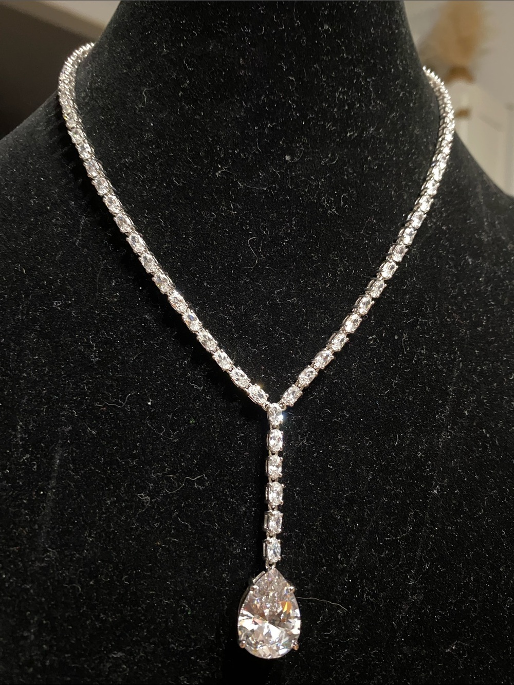 Sterling Silver Crystal Teardrop Pendant Necklace
